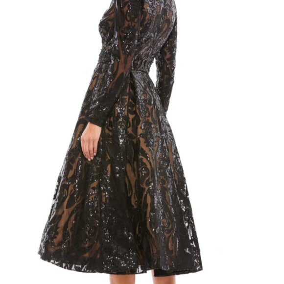 MAC DUGGAL 67529 SEQUIN EMBELLISHED A-LINE BLACK/NUDE DRESS sz 8 - Picture 3 of 6
